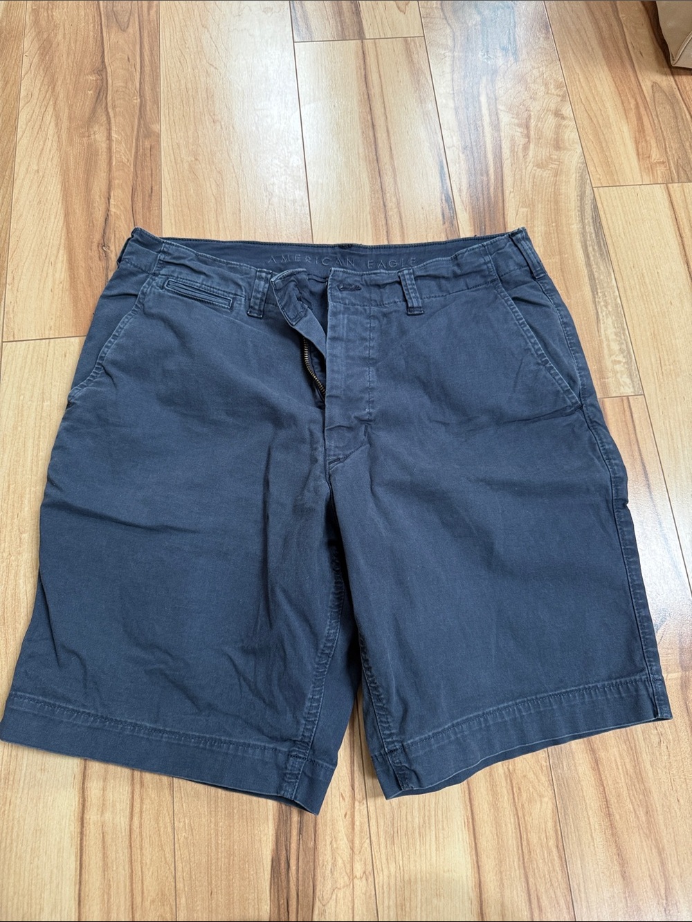 American Eagle Outfitters Men’s Dark Charcoal -blue Flat Front Shorts